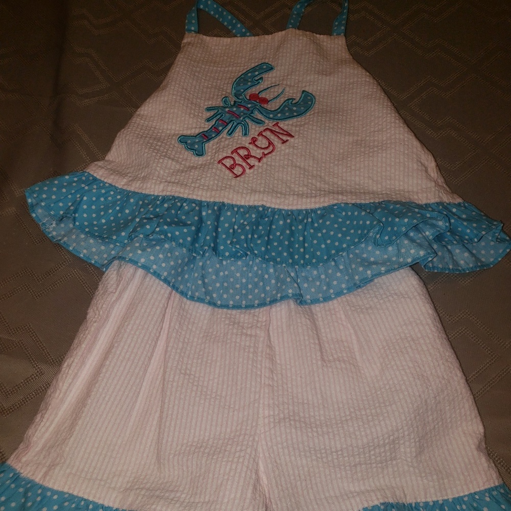 Smocktions crawfish 2 piece outfit. 24 months